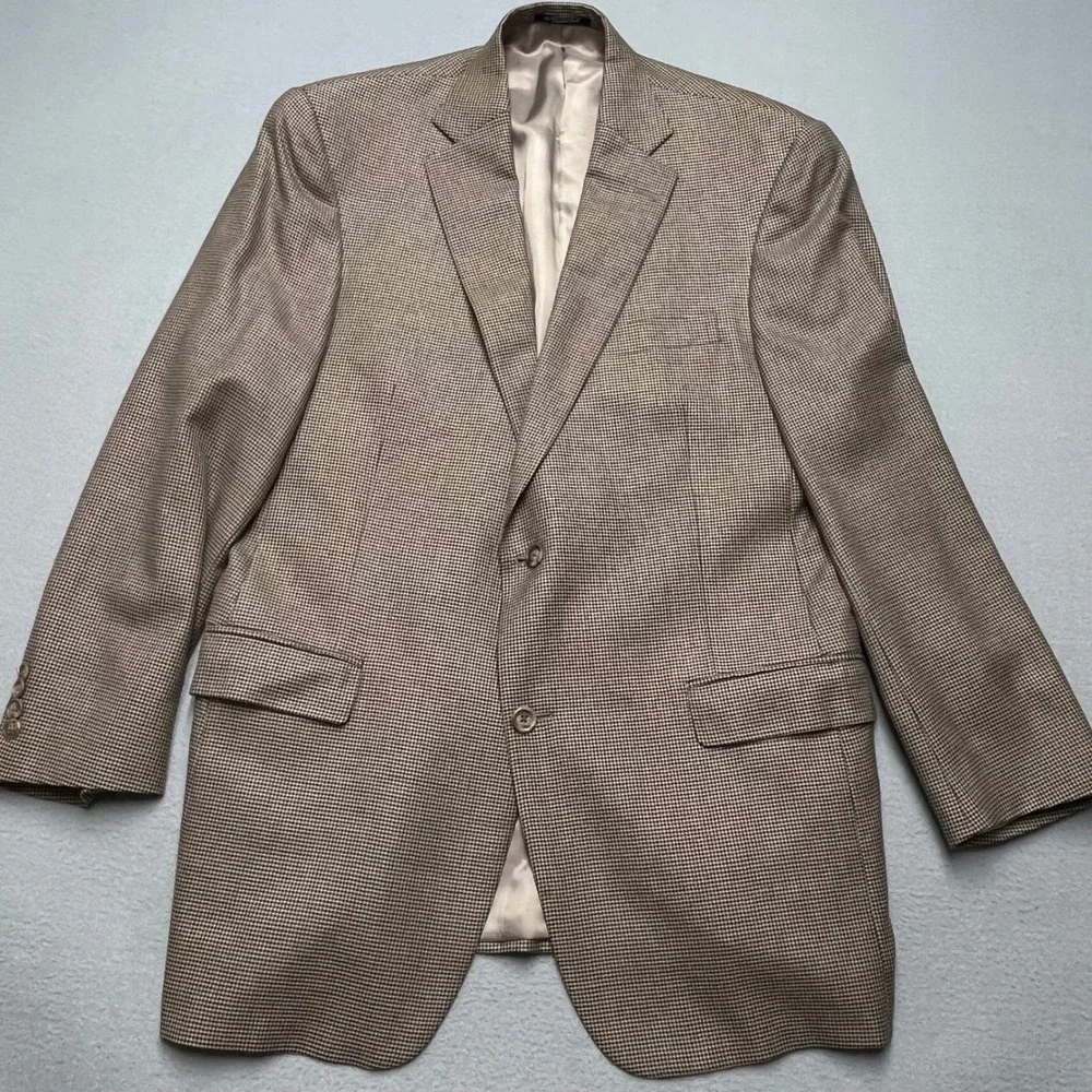 Hart Schaffner Marx Men Brown Navy Houndstooth Blazer Sport Coat Made in USA 42R